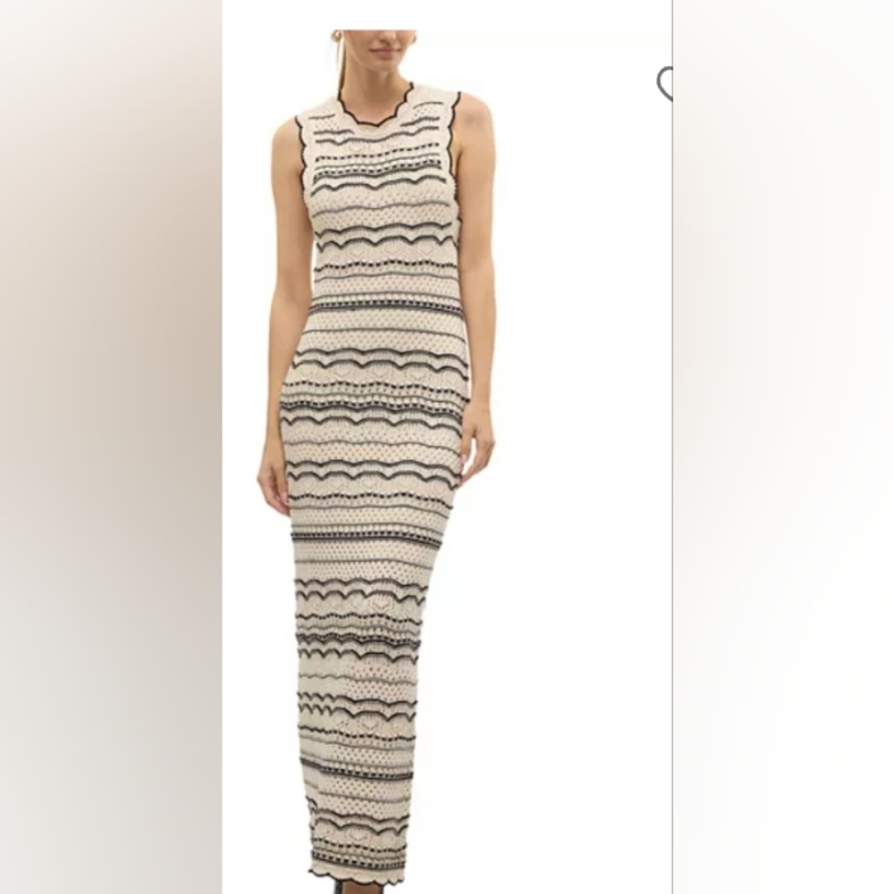 Chic Cream and Black Patterned Strapless Dress